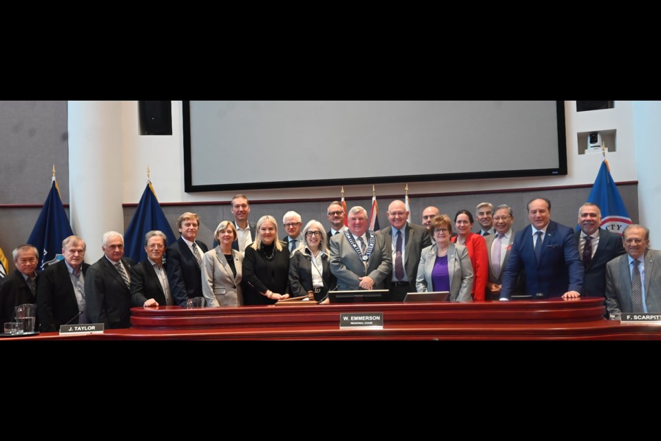 York Region council and staff gather for a photo with chair and CEO Wayne Emmerson after his last council meeting.