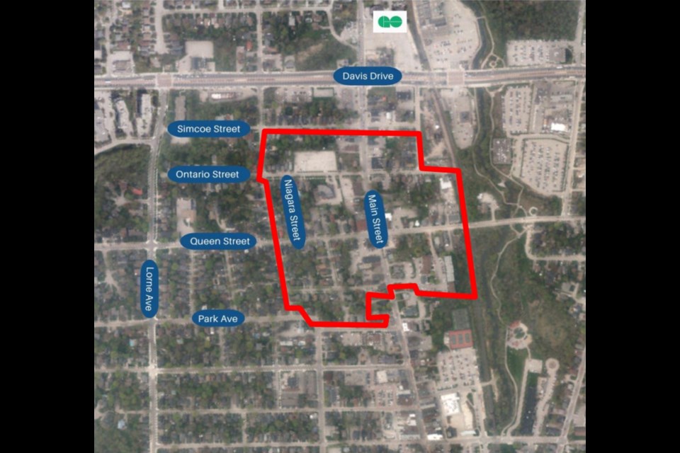 A map of the south of Davis Drive study area.