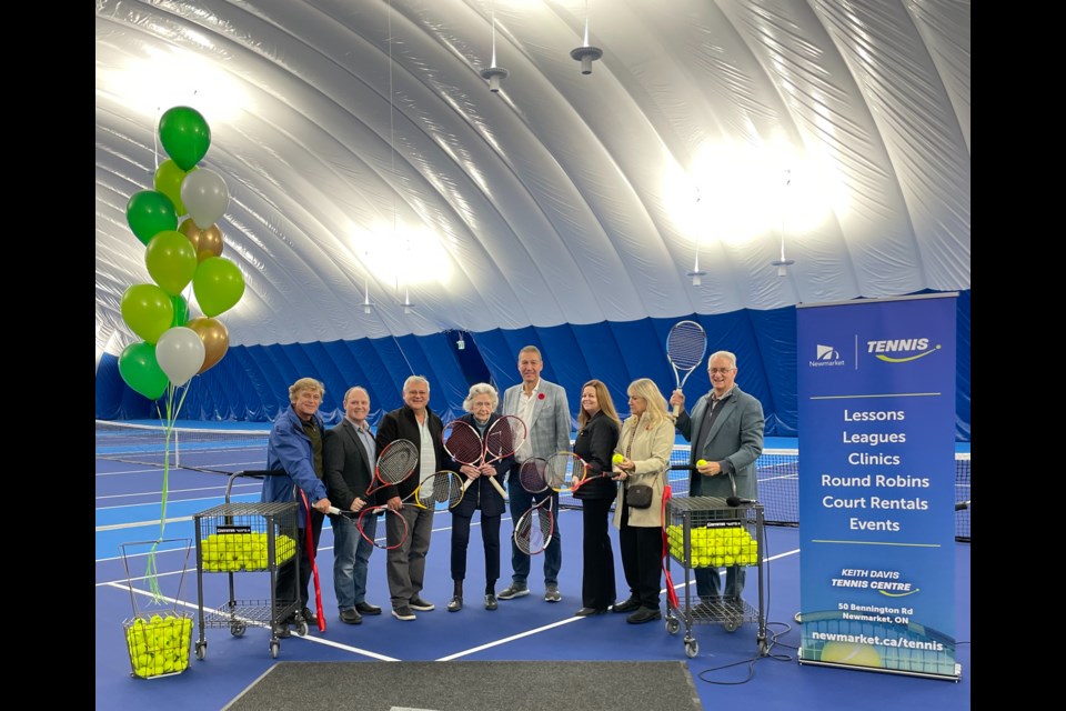 Newmarket council held a "soft opening" with resident Margaret Davis (centre) for the new Keith Davis Tennis Centre on Bennington Road Sunday.