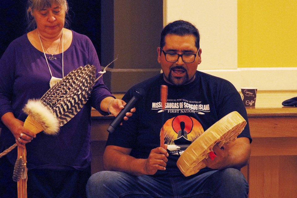 Jacob Charles performs an opening song at the evening of Truth and Reconciliation hosted by the Newmarket Bahá'í last night at the Old Town Hall.  Greg King for NewmarketToday