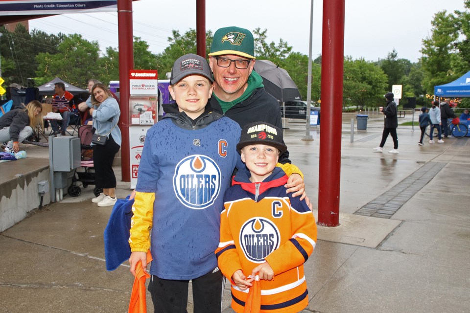 Don Simmons brought sons Odin and Ryker to cheer on the Oilers and Connor McDavid in newly named Connor McDavid Square last night. Stanley Cup Game 1 was the Florida Panthers' victory, 3-0 over the Edmonton Oilers. Check the related story for the Game 2 gathering in the square.