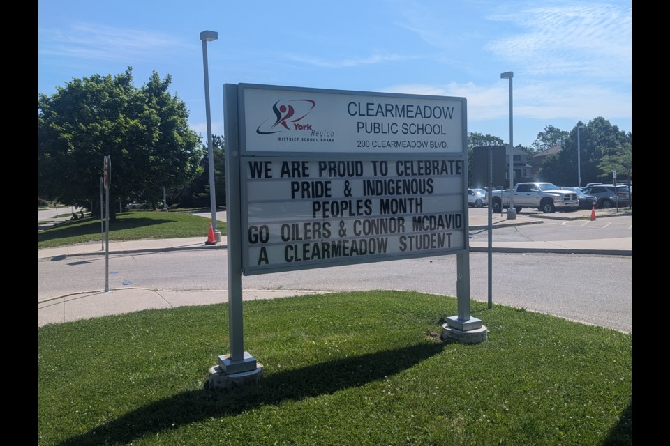 The school sign outside Clearmeadow Public School cheering on Connor McDavid. 