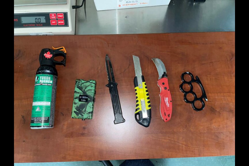 Several weapons were seized in New Westminster over two months, along with 34 arrests, as part of a police project in combatting crime Downtown.