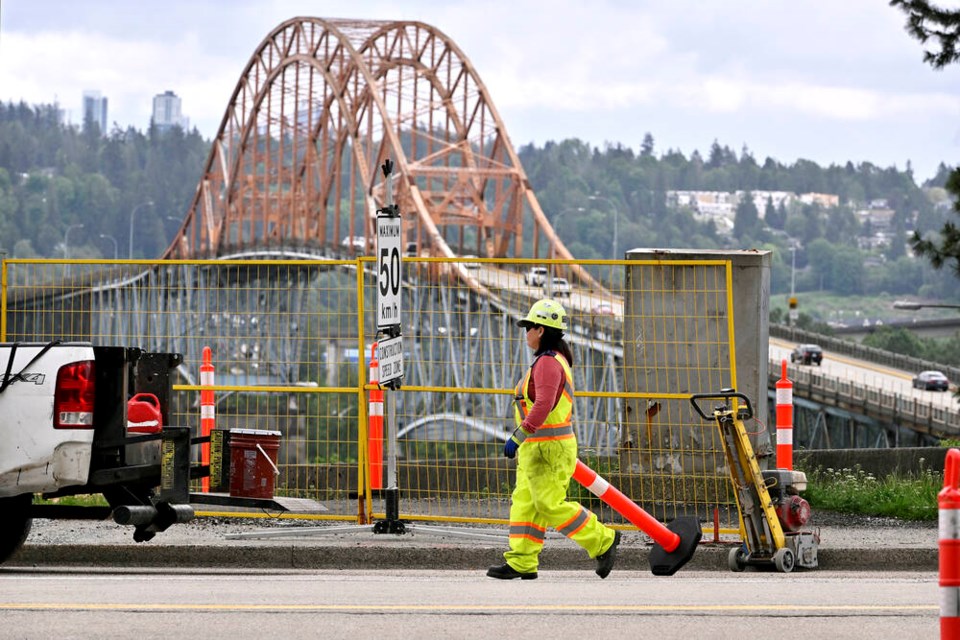 New overpass: Road closures were in effect on the Pattullo Bridge and Royal Avenue as part of the weekend's replacement of the Royal Avenue overpass. 
photo Jennifer Gauthier