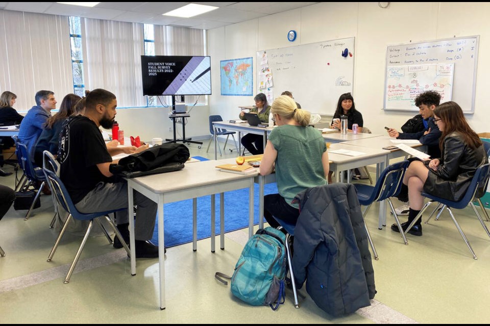 The interior of the RCAP/POWER space at Columbia Square is seen here during an SD40 education committee meeting in February. Photo Julie MacLellan 