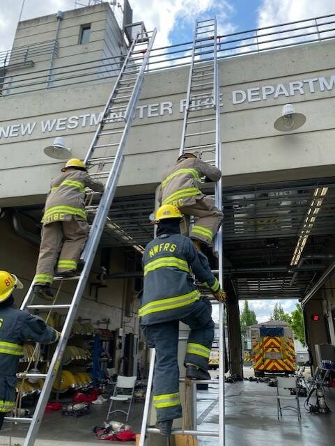 Ladder work: Climbing ladders is just one of the activities 22 youth experienced during the 2023 youth firefighter program in New Westminster. photo Paolo Zenone 