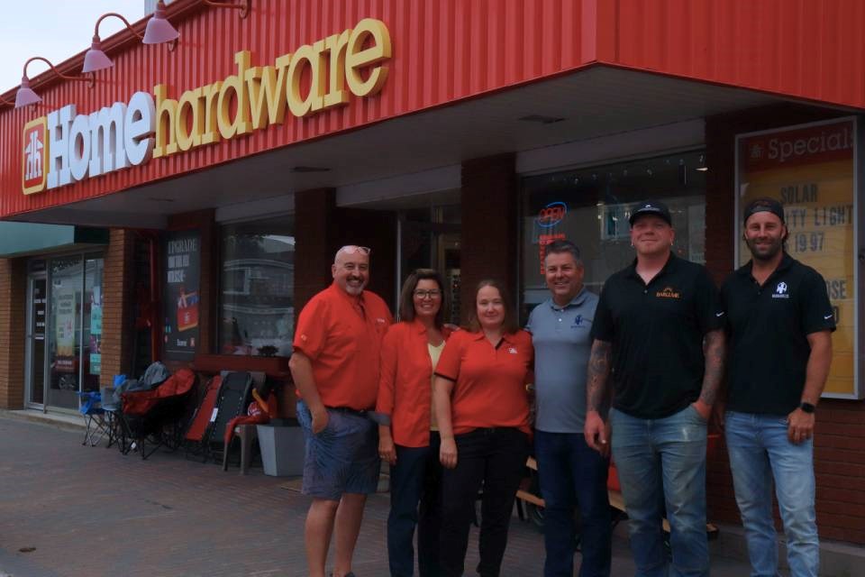 From left are Pat Mauro, former owner at Capreol Home Hardware; Loralee Mauro, former owner at Capreol Home Hardware; Jenna Gawadza, managing partner at Capreol Home Hardware; Jay Quesnel, partner at Wilson Hope Group; Tyler Wilson, partner at Wilson Hope Group; and Kyle Hope, partner at Wilson Hope Group.