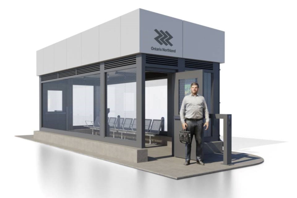 An artist's rendering shows what the new shelters will look like when the Northlander passenger rail service returns.