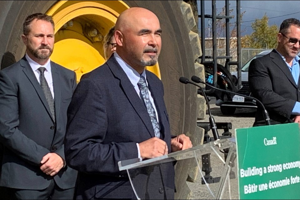 Craig Nootchtai, chief of Atikameksheng Anishnawbek, speaks during an Oct. 9 funding announcement at Vale's Stobie Mine.