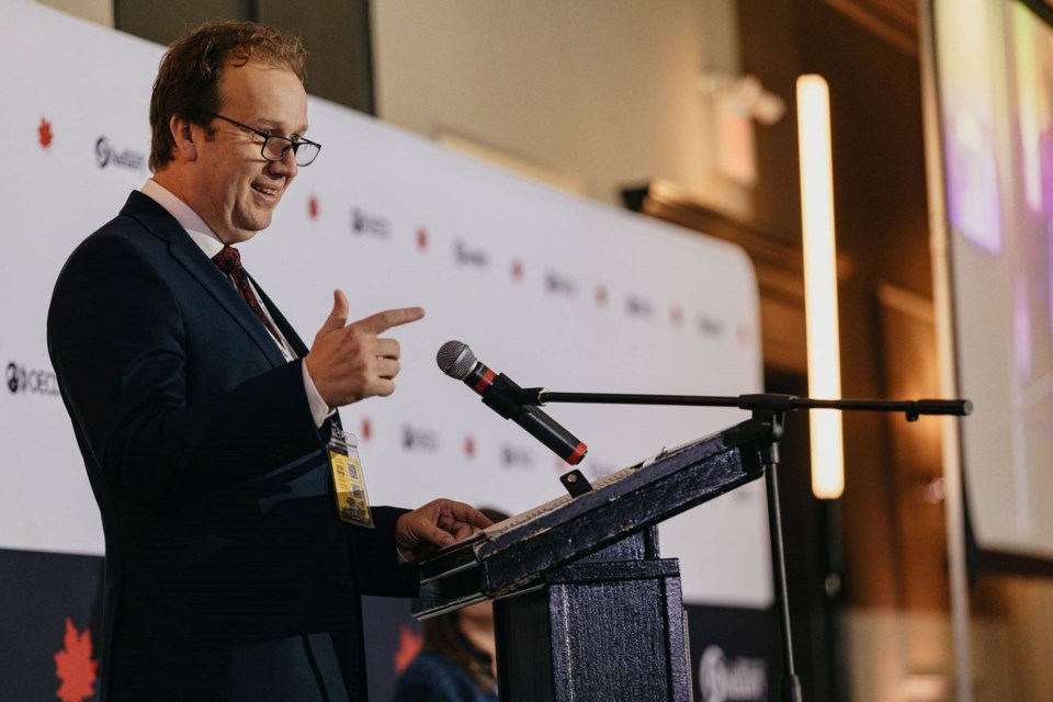 Greater Sudbury Mayor Paul Lefebvre addresses the OECD Conference of Mining Regions and Cities taking place in Sudbury Oct. 8 to 11.