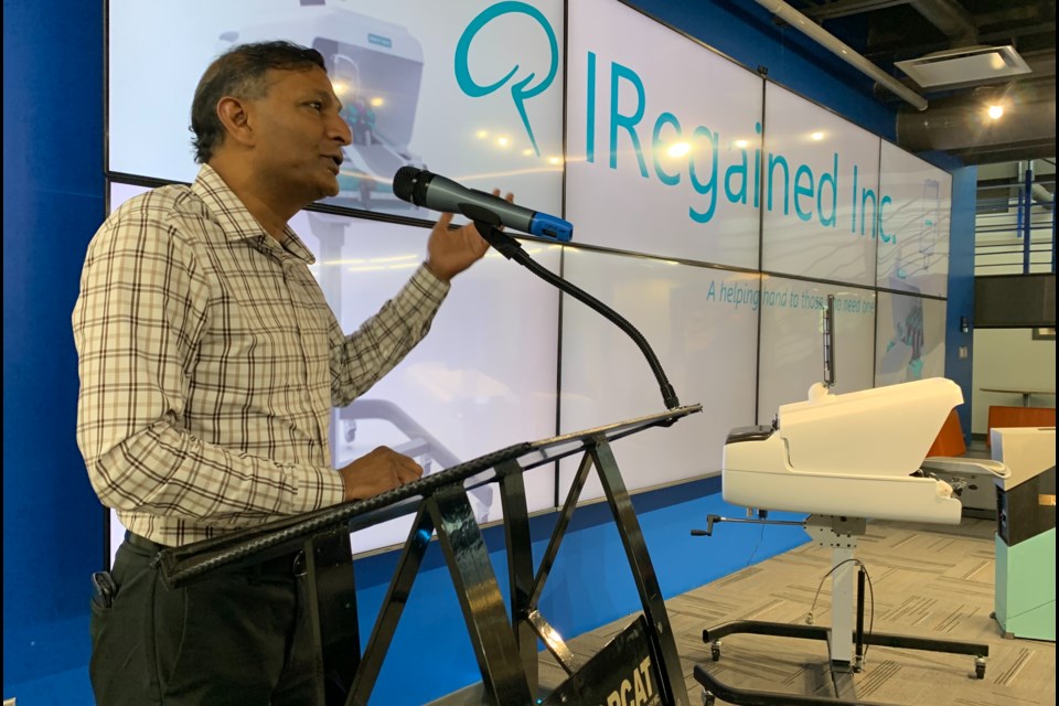 Vineet Johnson, IRegained's co-founder, president and CEO, speaks at NORCAT in Sudbury on July 19.