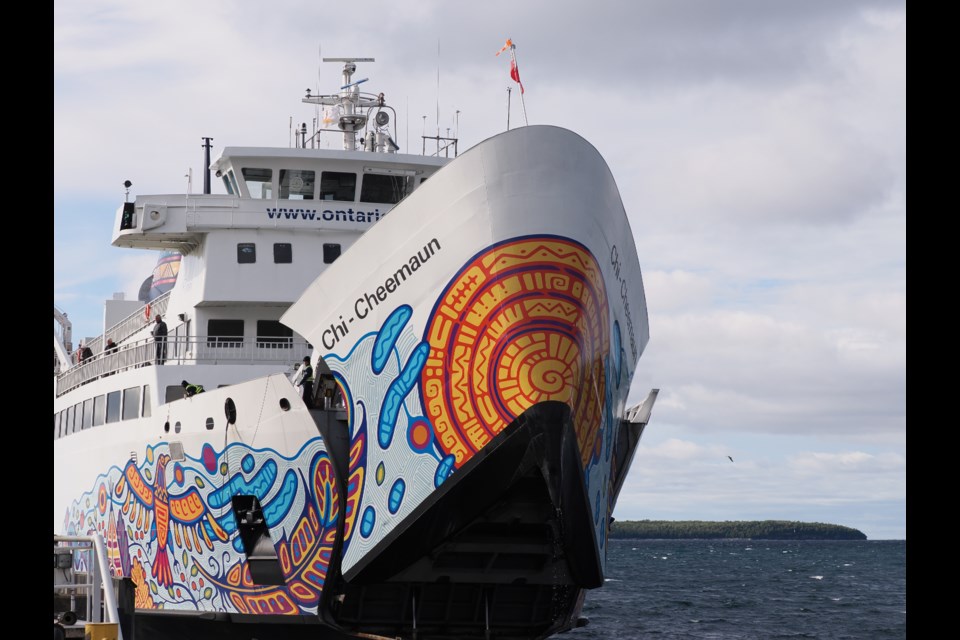 Boarding the Chi-Cheemaun Ferry in Tobermory on the way to Pancake Bay.