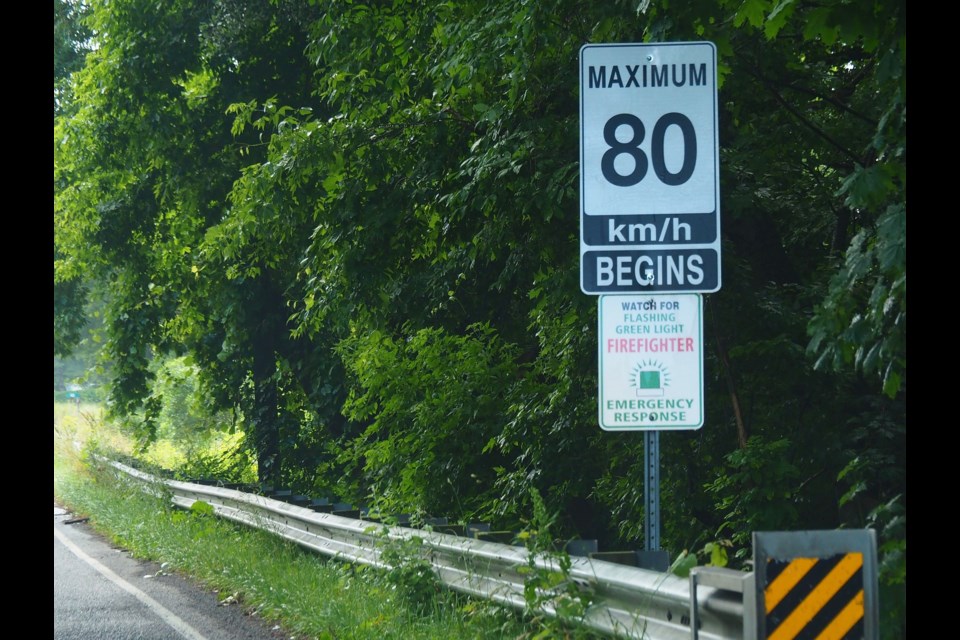 This sign is on East and West Line shortly after Townline Road, heading from Lakeshore Road to Four Mile Creek Road.