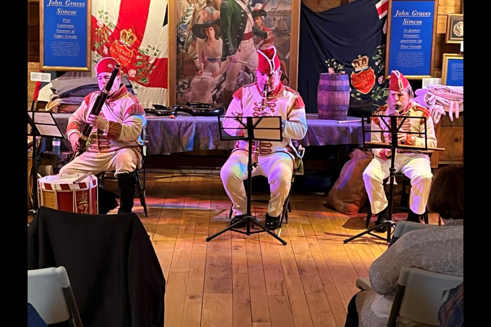 L-R: Peter Alexander, Gavin Watt and Peter Mitchell performed a number of songs as part of the 41st Band of Music for a recent Fireside Friday event hosted by the Friends of Fort George. 