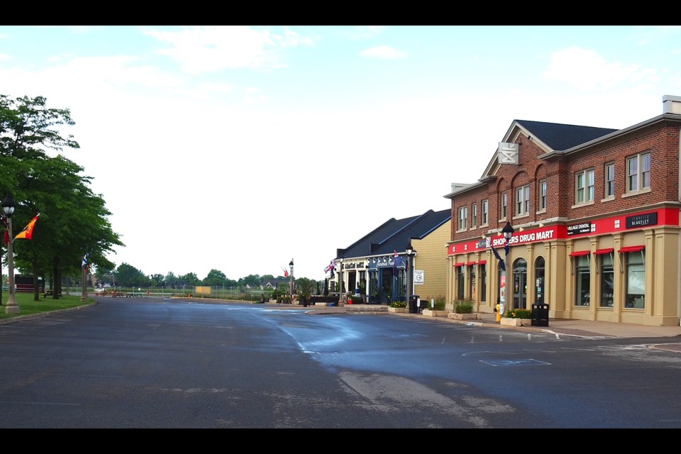 Garrison Village commercial area before businesses open for the day.       