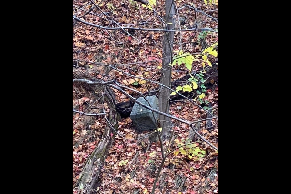 It is just the right time of year to see the stone among the trees, before it is covered with snow. 