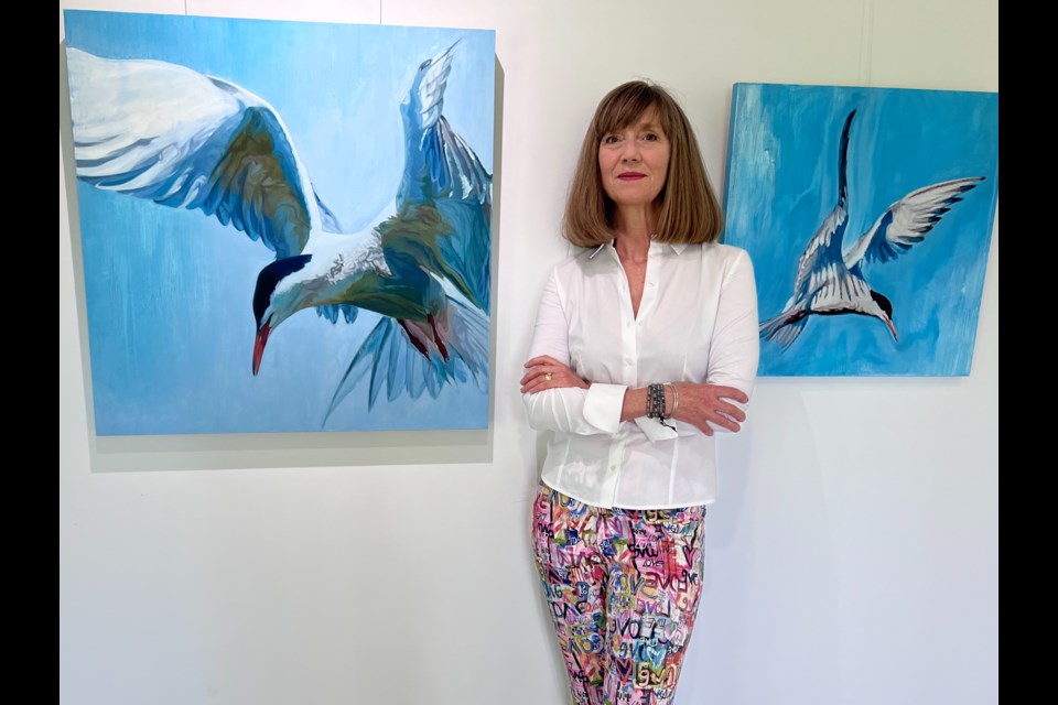 Alison Fardoe and two paintings from her newest series.