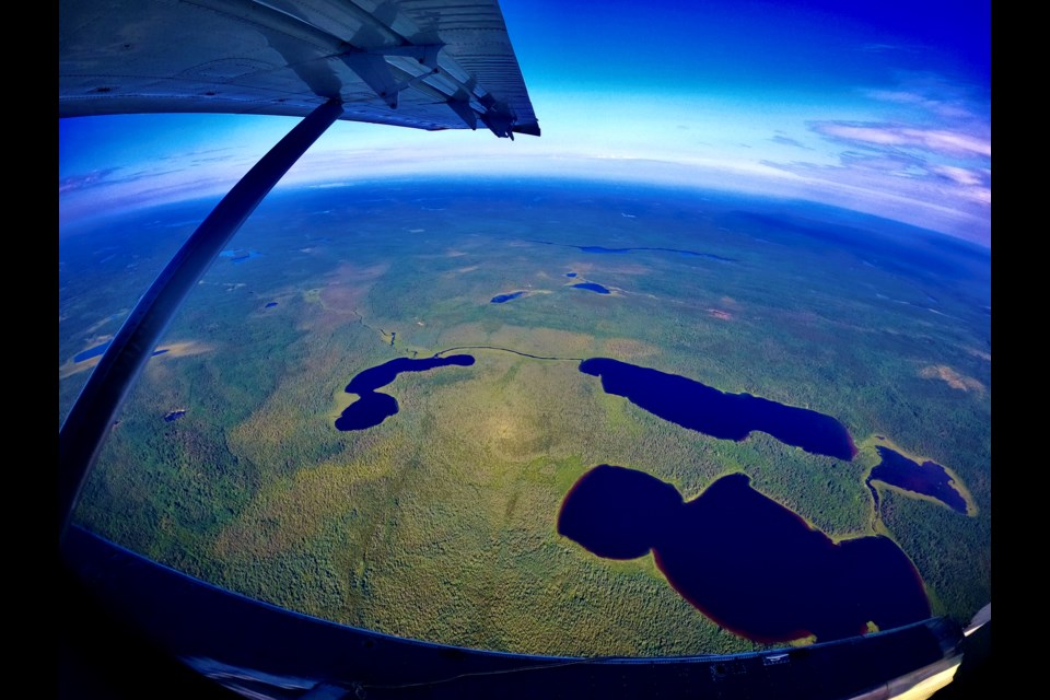 This is the aerial view from the Otter plane as Owen Bjorgan and a group of friends and family members land on a lake north of Lake Superior.