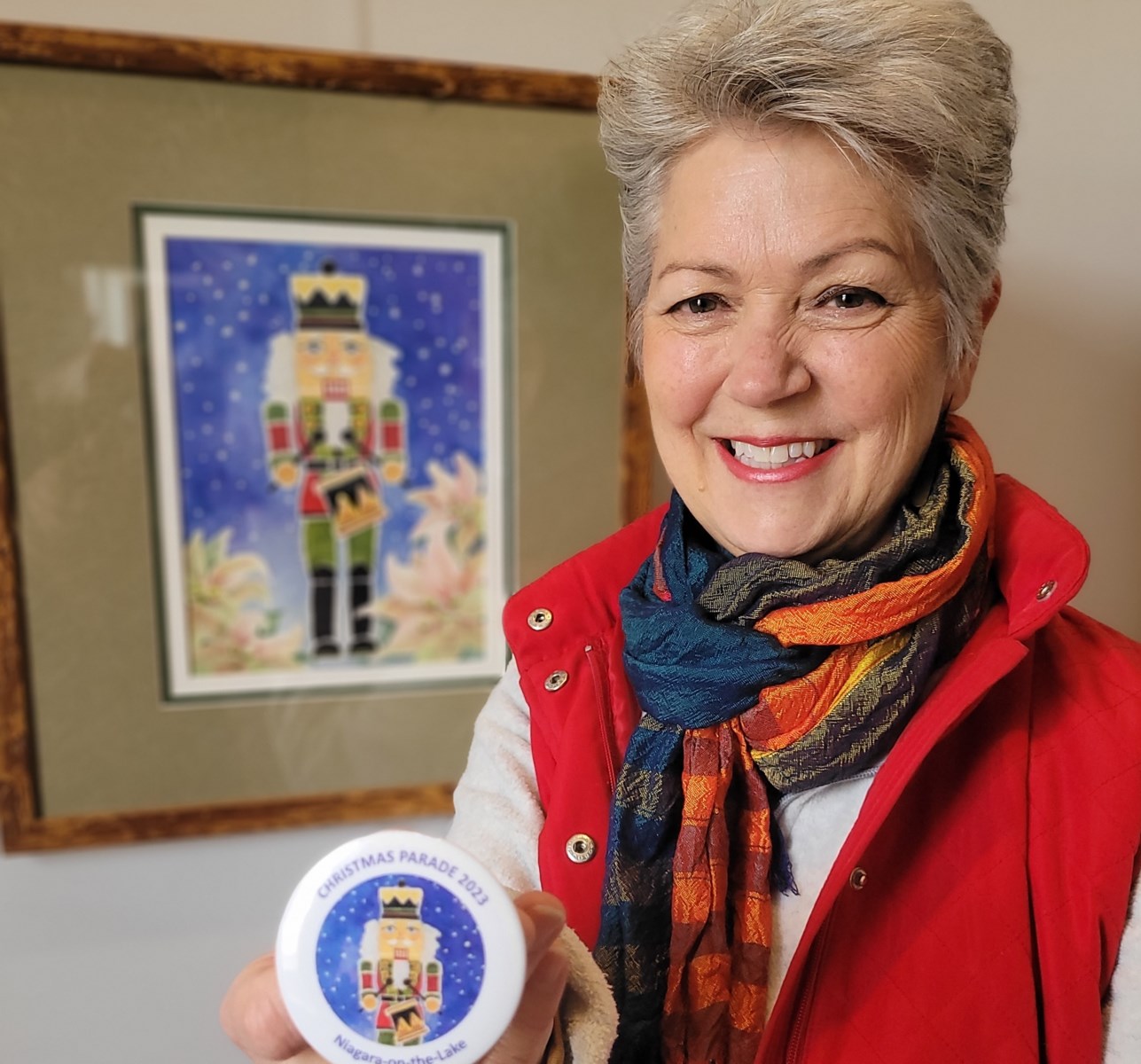 NOTL's Christmas parade button designed by artist Gail Kerr Niagara