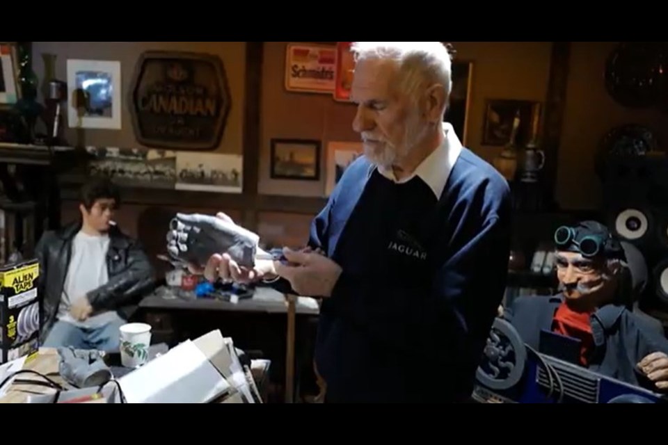 Derek Costello in his Niagara Falls workshop with some of his creations in a scene from the film 'Polymath'. 