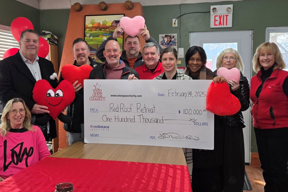 The Wise Guys, led by chair Doug Smith, has supported Red Roof from its earliest days, including a recent $100,000 donation toward its proposed expansion. In the photo are (left) Red Roof executive director Steffanie Bjorgan
 and board chair Ken Hendriks; Wise Guys  JD Pachereva and Doug Smith; Red Roof board member Richard Wall and board chair Ward Simpson; Wise Guys Shane Wall, Enca Walters, and Anne Kemp: and Red Roof board member Cathy Taylor. 