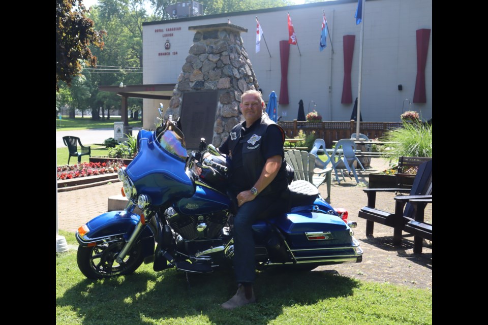 Matt King of NOTL on the Harley Davidson he will be riding this Saturday as the Niagara Ride for Dad takes off from the NOTL Legion. 