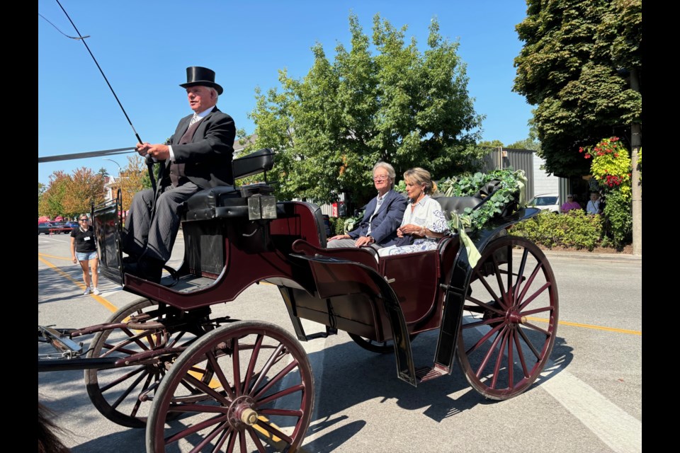 Fred Sentineal makes sure Trisha Romance and Gary Peterson make a grand entrance to her celebration, for which she thanked Sentineal Carriages, saying how important a part of NOTL they are.