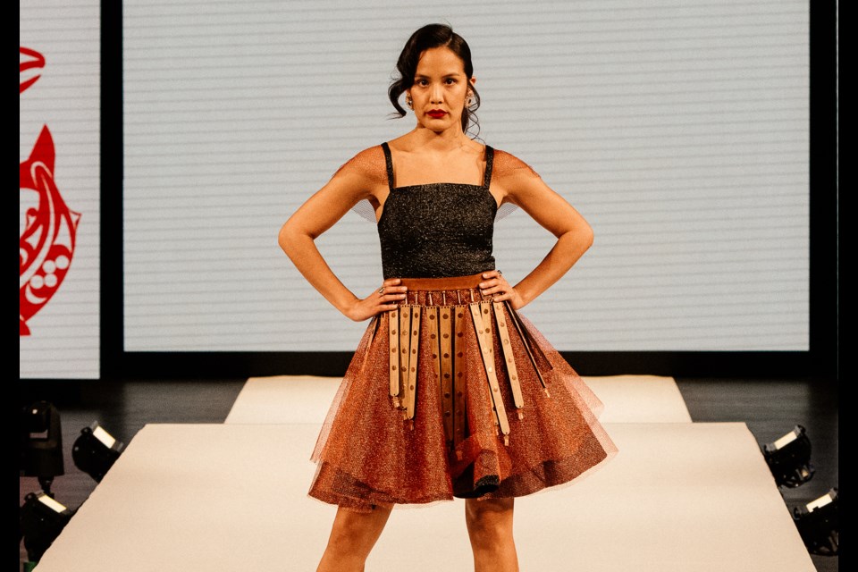 This piece from Rebecca Baker-Grenier was featured at the 2023 Vancouver Indigenous Fashion Week. | Alana Paterson