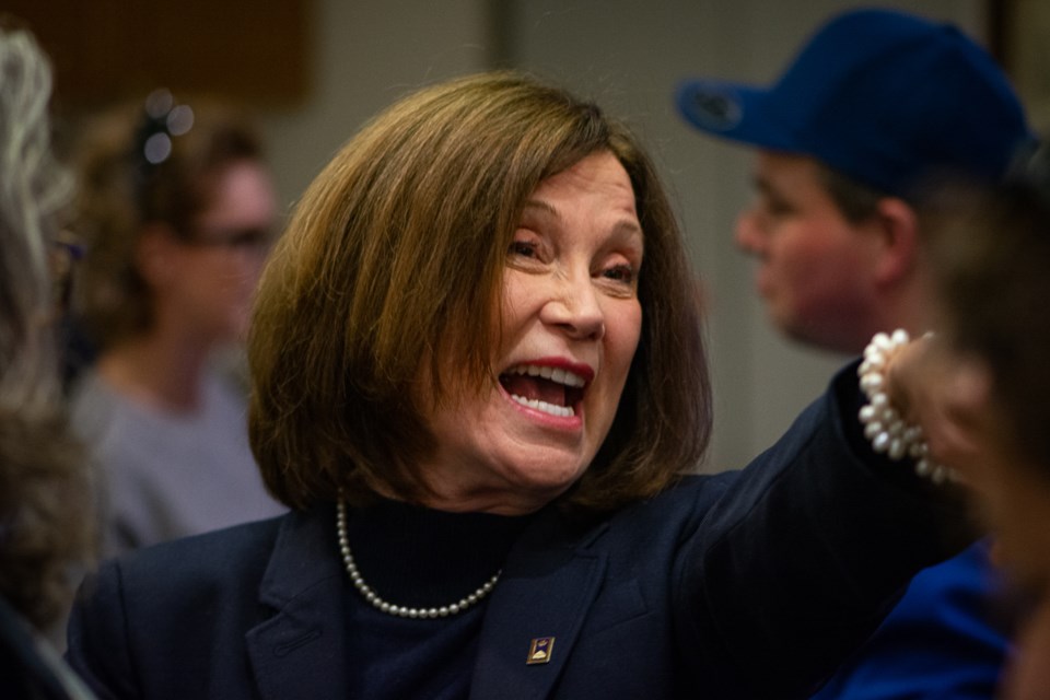 Lynne Block celebrates her win as the newly elected BC Conservative MLA for West Vancouver-Capilano. | Nick Laba / North Shore News