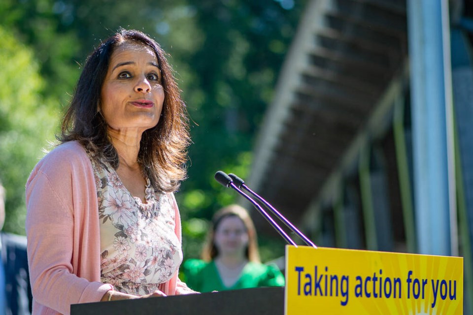 With prefab construction, the time to build new classrooms is cut in half, said Minister of Education Rachna Singh at North Vancouver's Westview Elementary on Friday. | Nick Laba / North Shore News 