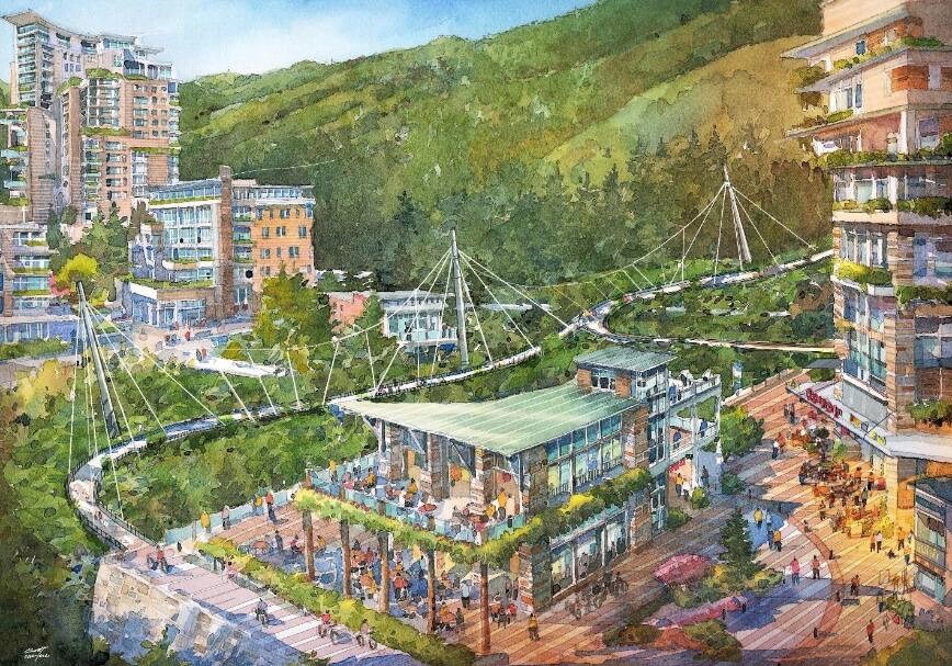 An artist's drawing of what British Pacific Properties' development of Cypress Village above Highway 1 in West Vancouver might look like. | DWV
