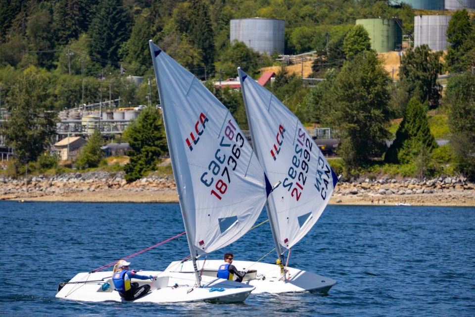 Emilia Armitage of West Vancouver sails to gold in the girls radial laser sailing event on Saturday, July 20 at the BC Summer Games. | Mike Goldsworthy / BC Summer Games 