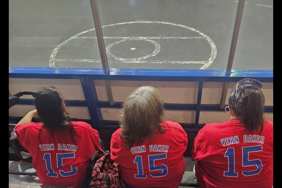 Vern Baker's sisters Karen, Bonnie and Victoria join other family members at a tribute match at Harry Jerome rec centre July 13. | North Shore Indians Lacrosse 