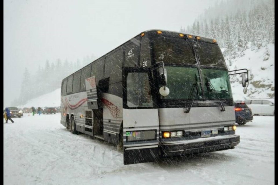 A shuttle brings guests to Cypress Mountain Resort in January 2023. More skiers and snowboarders might be looking to ride shuttles as pay parking goes into effect at the popular winter destination. | @cypressmtn / Instagram 