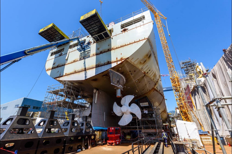 The first joint support ships under construction at North Vancouver’s Seaspan Shipyards in July 2024. | Mike Savage / Seaspan 