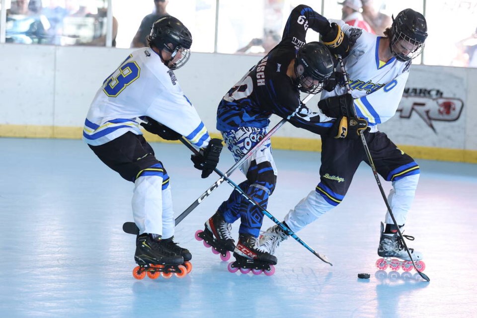 Zulu forward Koji Gibson, who scored the game-winning goal in the playoff final, battles through the Bulldogs defence. | Action Shots Photography 