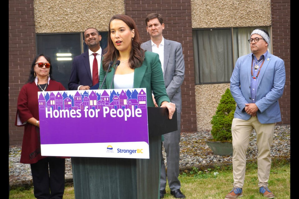 Katie Maslechko, CEO of the B.C. Rental Protection Fund, addresses the media at a government announcement in North Vancouver, Aug. 22, 2024. | Brent Richter / North Shore ӣƵ 