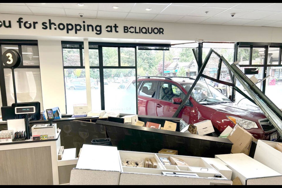 West Vancouver police are investigating after a driver crashed into a BC Liquor Store. | West Vancouver Fire & Rescue 