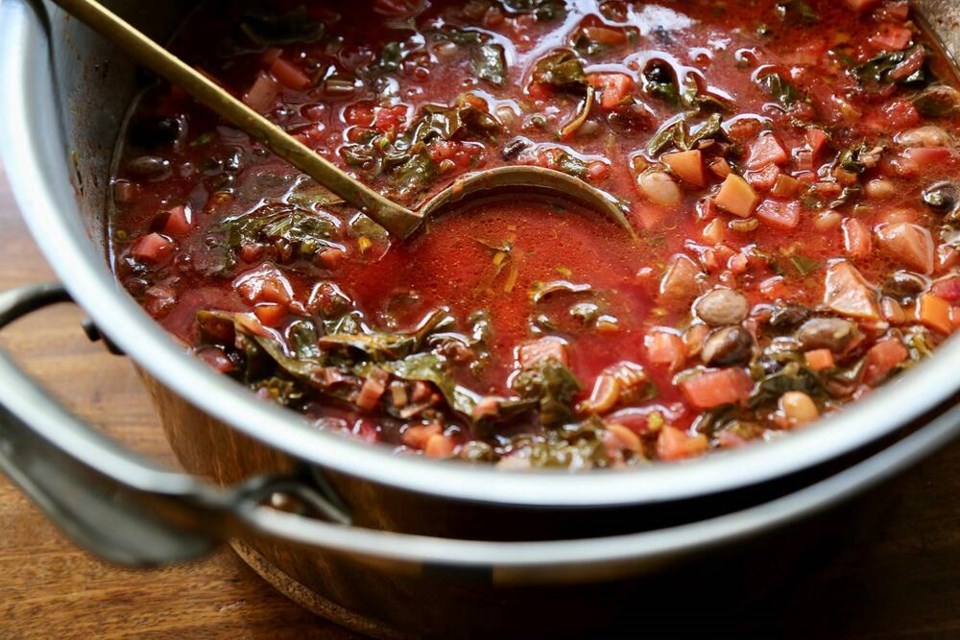 Thick with fall vegetables and beans, rustic style minestrone enriched with bison bone broth. | Laura Marie Neubert 