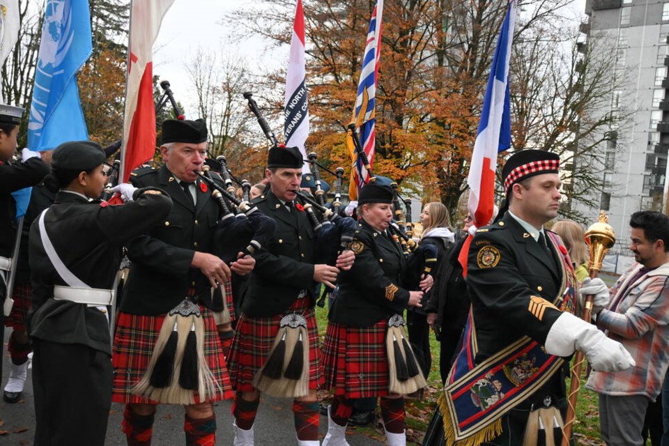 Hundreds gather in North Vancouver's Victoria Park Monday morning to pay respects to Canada's veterans. | Abby Luciano / North Shore News 