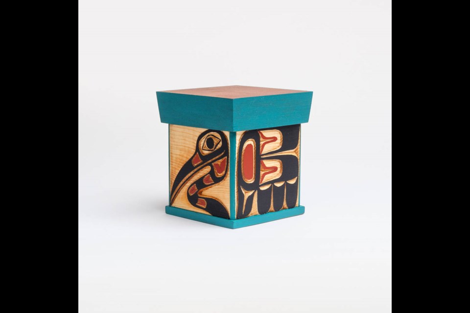 "Crane" was created by Sammy Dawson, a Kwakwaka’wakw artist known for carving miniature and ceremonial masks, drums and bentwood boxes. The name of the box came from the inspiration of a mask at the Denver Art Museum. | Courtesy of Joanne Veltri