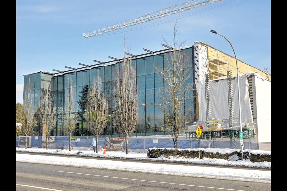 Exterior glass windows mark a sign of progress at North Vancouver’s Harry Jerome rec centre. | Paul McGrath / North Shore News 