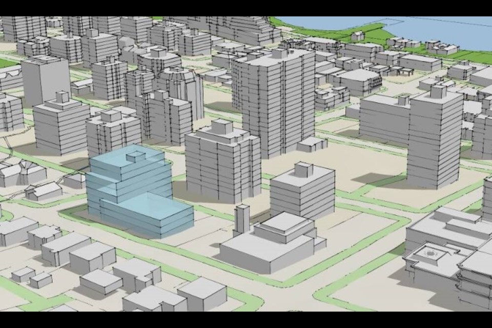 An example drawing shows an eight-storey apartment with adjacent townhomes on the Fulton Lands site. | District of West Vancouver 