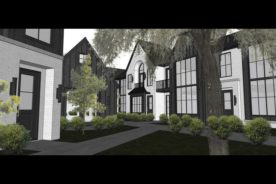 An illustration shows the interior courtyard of the proposed townhomes at 3712-3718 Edgemont Boulevard. | Robert Blaney Design 