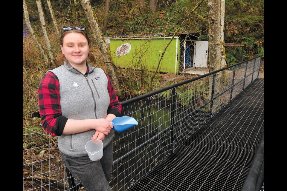 Morten Creek Salmon Enhancement Project volunteer Emma Chylinski stands on a newly installed bridge in North Vancouver's Inter River Park. | Paul McGrath / North Shore News