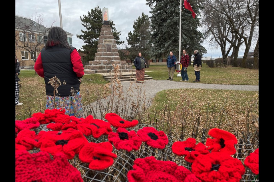 Indigenous Veterans Day ceremony at the Cenotaph in Dryden, Nov. 8 2022 (photo courtesy City of Dryden)