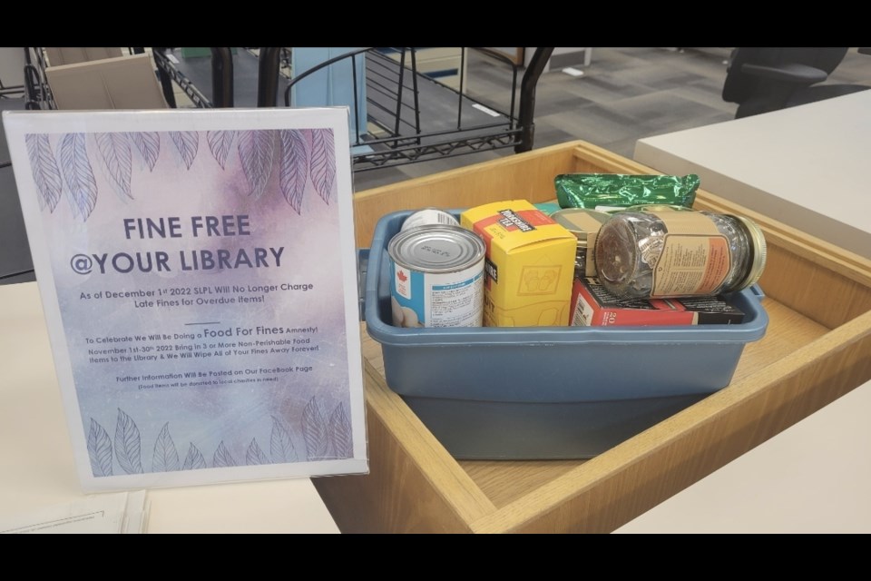 The Sioux Lookout Public Library is holding a food for fines campaign ahead of a Dec. 1, when it eliminates overdue fines. (photo courtesy Sioux Lookout Public Library)