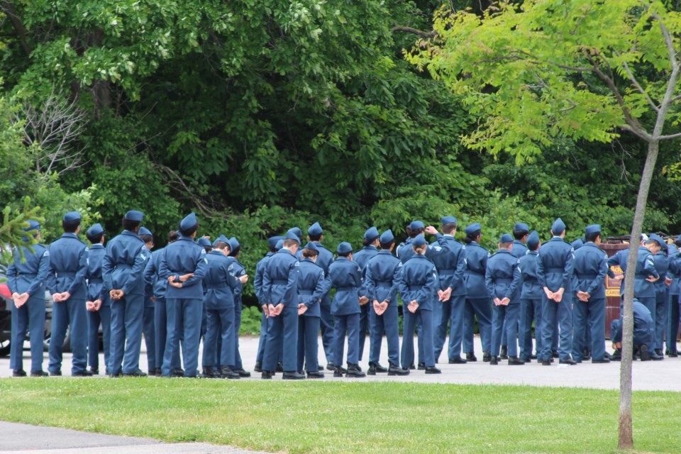 Air Cadets of the 540 Golden Hawks Squadron prepare to enter River Oaks Community Centre for their 73rd annual Ceremonial Review