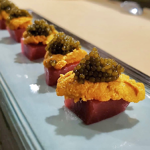 Tuna topped with Uni and Sturgeon Caviar at Hoseki Omakase Sushi Bar in Oakville | Hoseki Omakase Sushi Bar