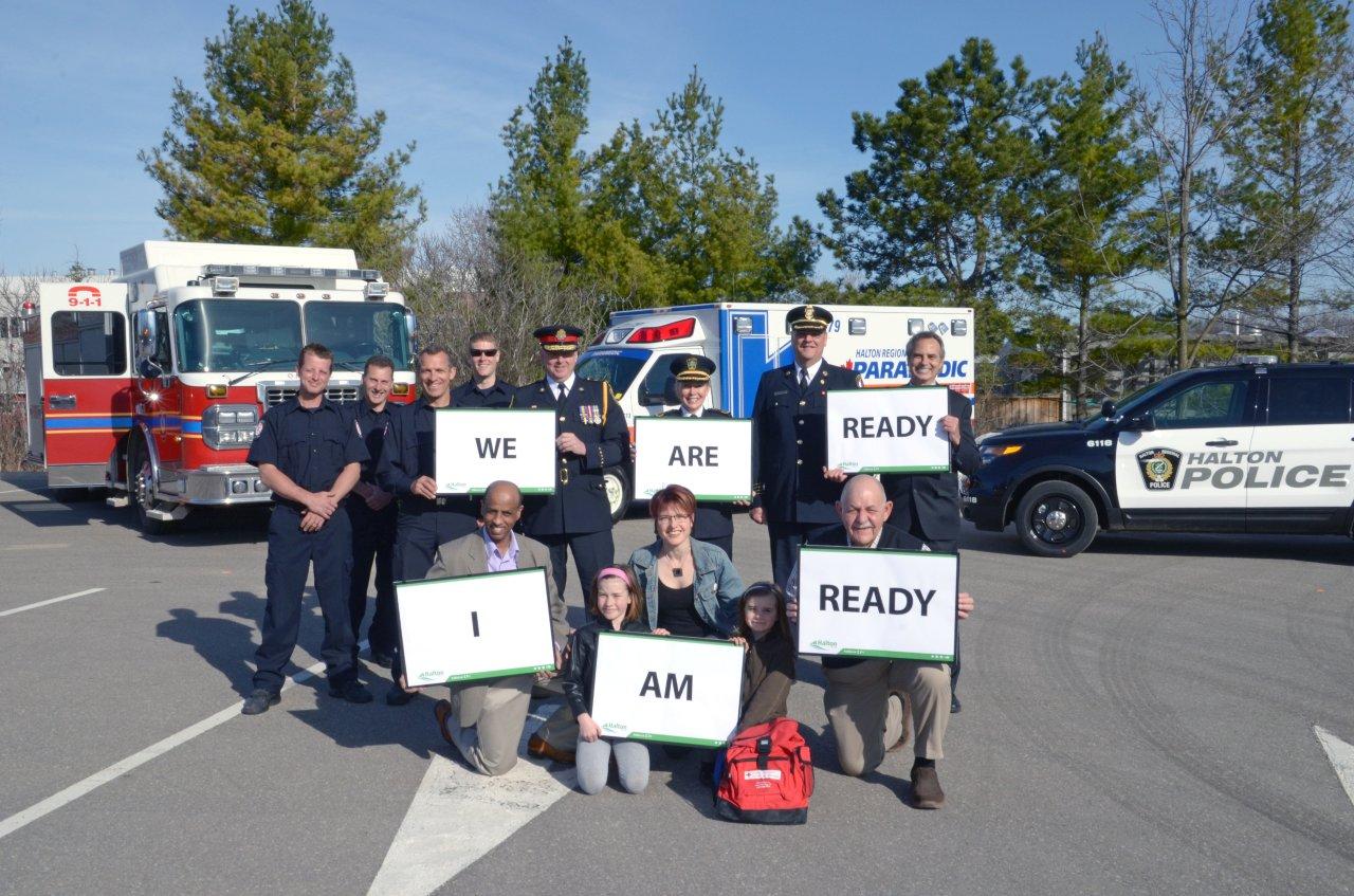 Back row (left to right): Firefighter Kevin Dudek, Captain Trevor Edmond, Firefighter Mano Kruger, Firefighter Alex Shipley, Halton Regional Police Chief Stephen Tanner, Halton Paramedic Services Deputy Chief Christine Barber, Oakville Fire Department Dep | Halton Region